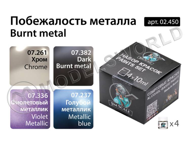 Набор спиртовых красок Jim Scale "Побежалость металла" - фото 1
