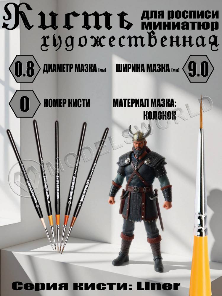 Кисть MiniWarPaint серия Liner №0 Кисть MiniWarPaint серия Liner №0 - фото 1