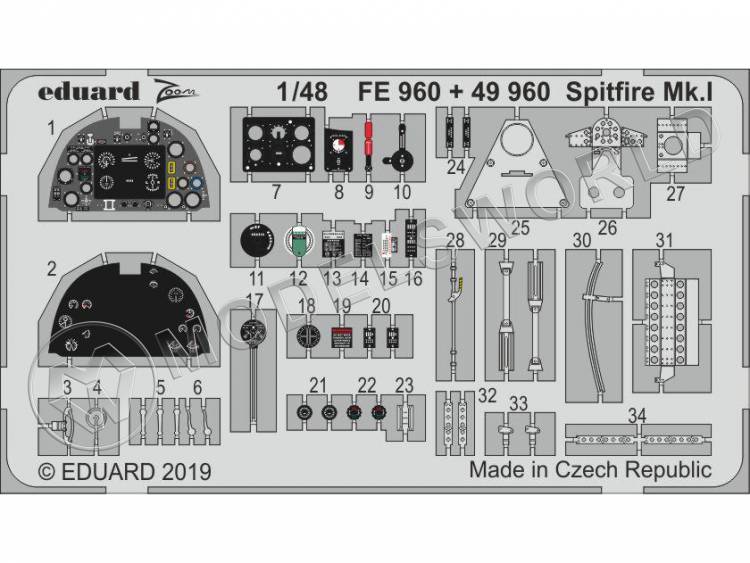 Фототравление кабина для модели Spitfire Mk. I, Tamiya. Масштаб 1:48 - фото 1