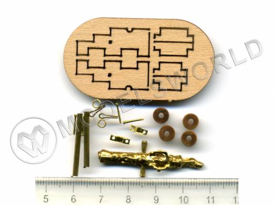Длинная пушка на станке, латунь и дерево, 30 мм, 2 шт