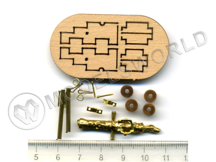 Длинная пушка на станке, латунь и дерево, 30 мм, 2 шт - фото 1