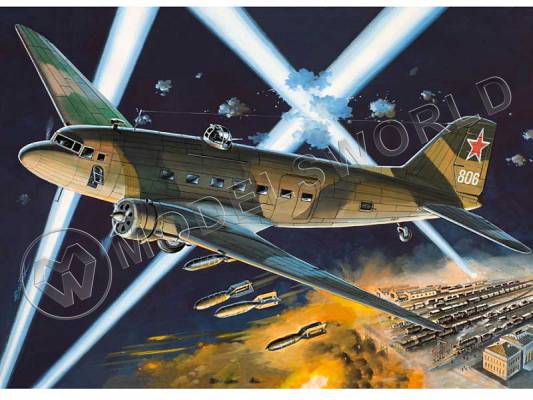 Склеиваемая пластиковая модель Ночной бомбардировщик Ли-2НБ. Масштаб 1:144