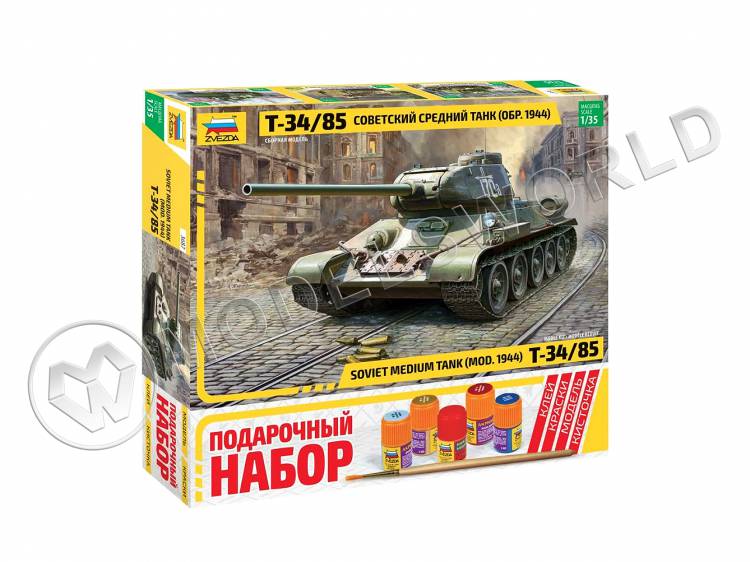 Склеиваемая пластиковая модель Советский средний танк Т-34/85 - Подарочный набор. Масштаб 1:35 Склеиваемая пластиковая модель Советский средний танк Т-34/85 - Подарочный набор. Масштаб 1:35 - фото 1