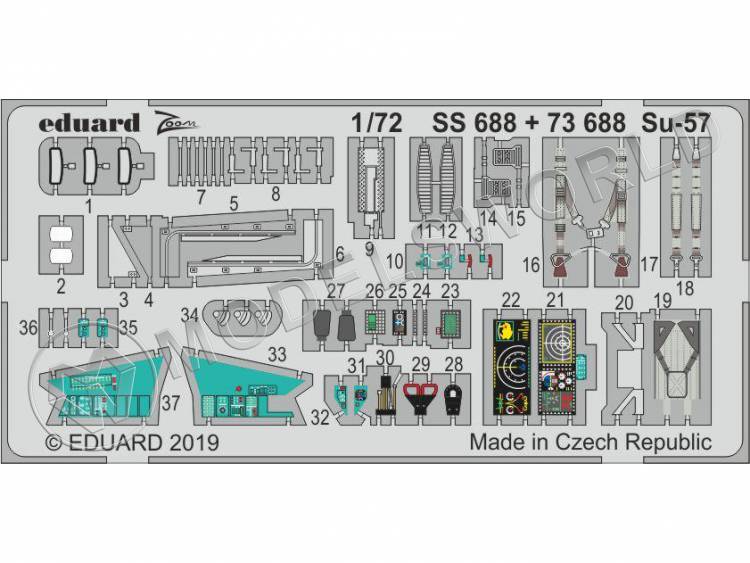 Фототравление для модели Су-57, Звезда. Масштаб 1:72 - фото 1