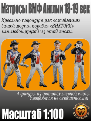 Матросы ВМФ Англии. XVIII-XIX век. 4 шт. Масштаб 1:100