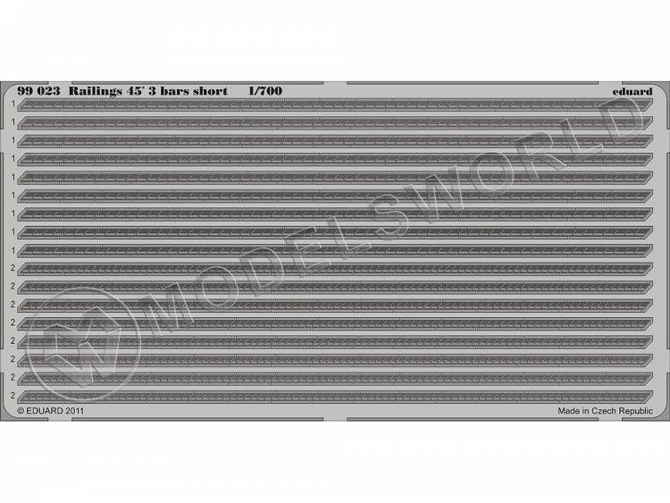 Фототравление 3-х леерное ограждение под углом 45´ короткое. Масштаб 1:700 - фото 1