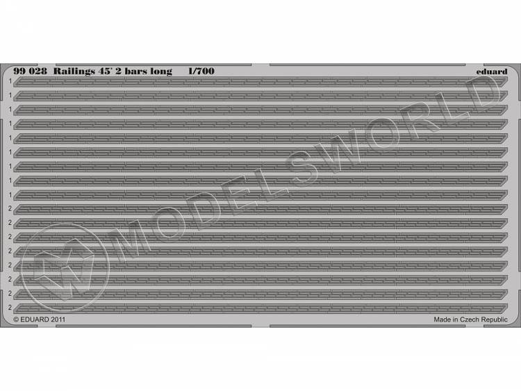 Фототравление 2-х леерное ограждение под углом 45´ длинное. Масштаб 1:700 - фото 1