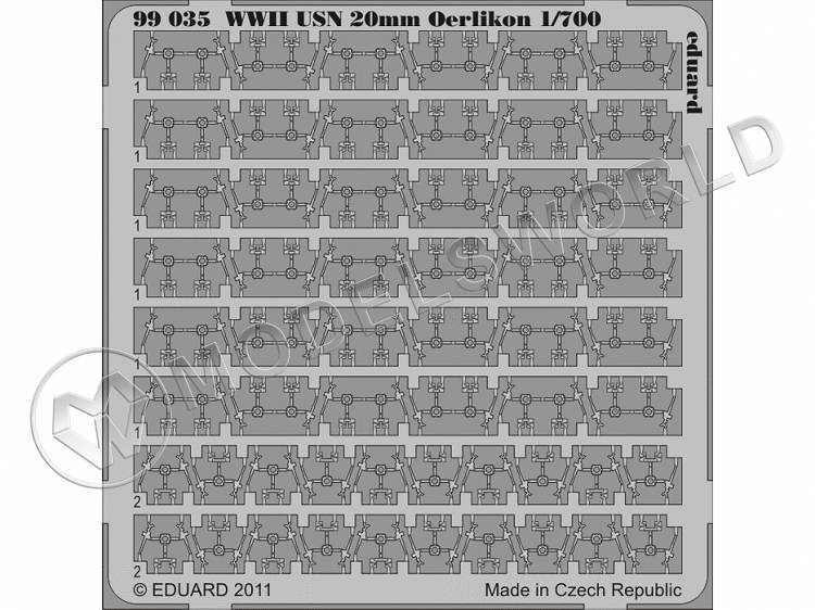 Фототравление USN 20 мм Oerlikon WWII. Масштаб 1:700 - фото 1