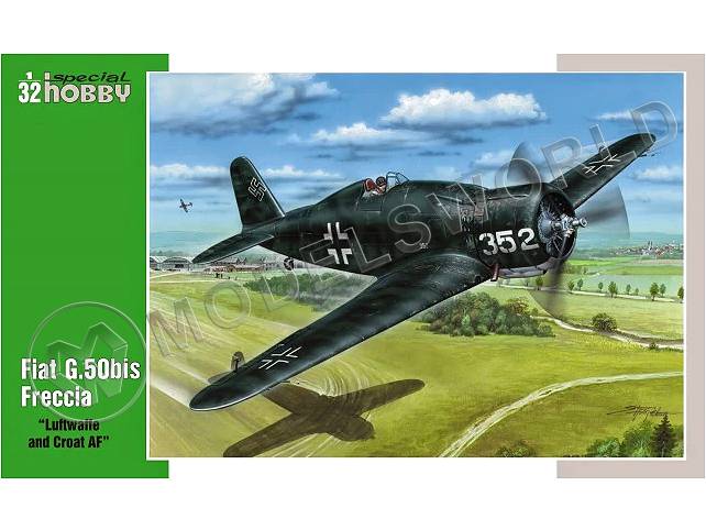 Склеиваемая пластиковая модель Итальянский истребитель Fiat G.50bis "Luftwaffe and Croatian AF". Масштаб 1:32 - фото 1