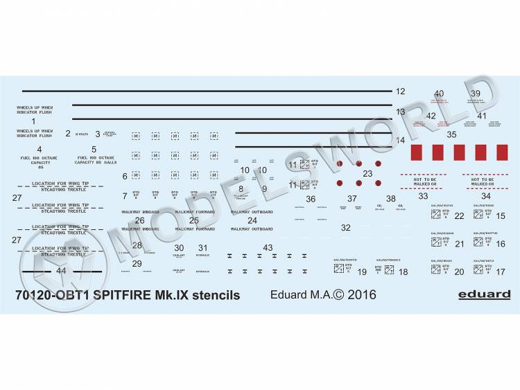 Декаль Spitfire Mk. IX технические надписи, EDUARD. Масштаб 1:72 - фото 1