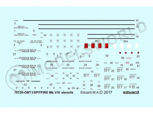 Декаль Spitfire Mk. VIII технические надписи, EDUARD. Масштаб 1:72