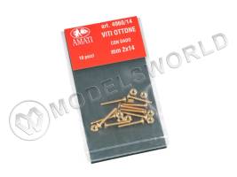 Винт длинный с гайкой, латунь, 2х14 мм, 2 шт