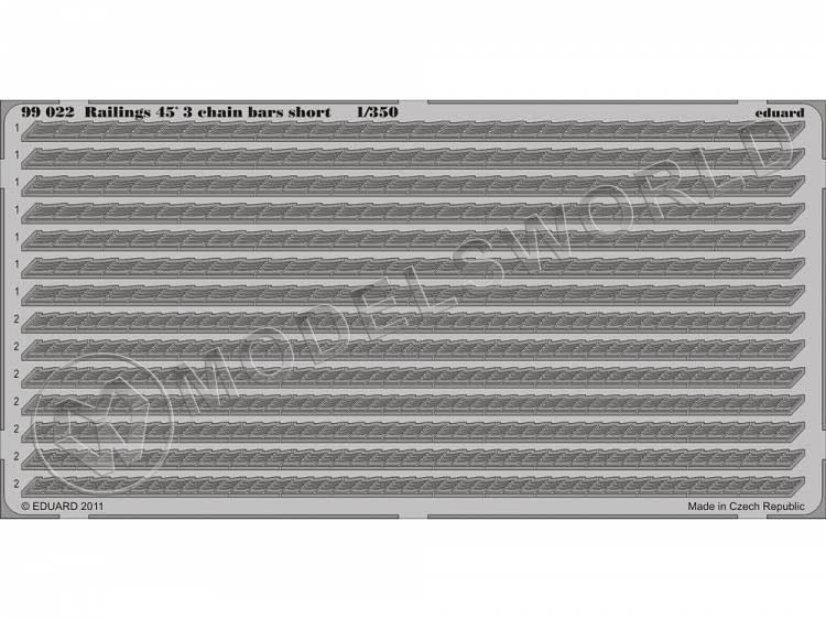 Фототравление 3-х леерное цепное ограждение под углом 45´ короткое. Масштаб 1:350 - фото 1