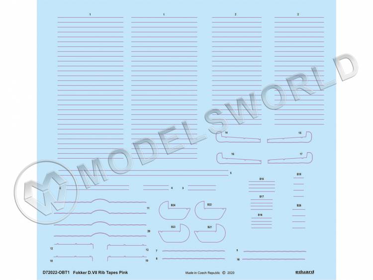 Декаль Fokker D. VII розовые полосы, EDUARD. Масштаб 1:72 - фото 1