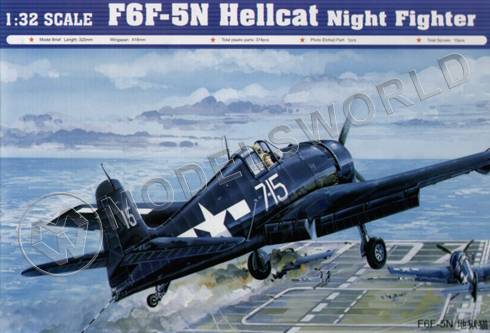 Склеиваемая пластиковая модель Американский истребитель F6F-5N Hellcat + КОМПЛЕКТ ДОПОЛНЕНИЙ. Масштаб 1:32 - фото 1