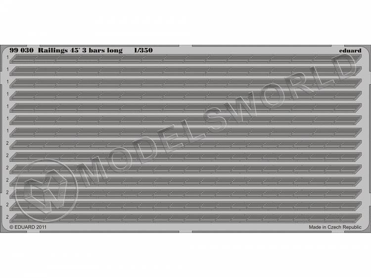 Фототравление 3-х леерное ограждение под углом 45´ длинное. Масштаб 1:350 - фото 1