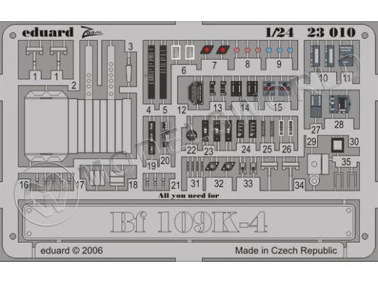 Фототравление для модели Bf 109K-4 заводские таблички, маркировка. Масштаб 1:24