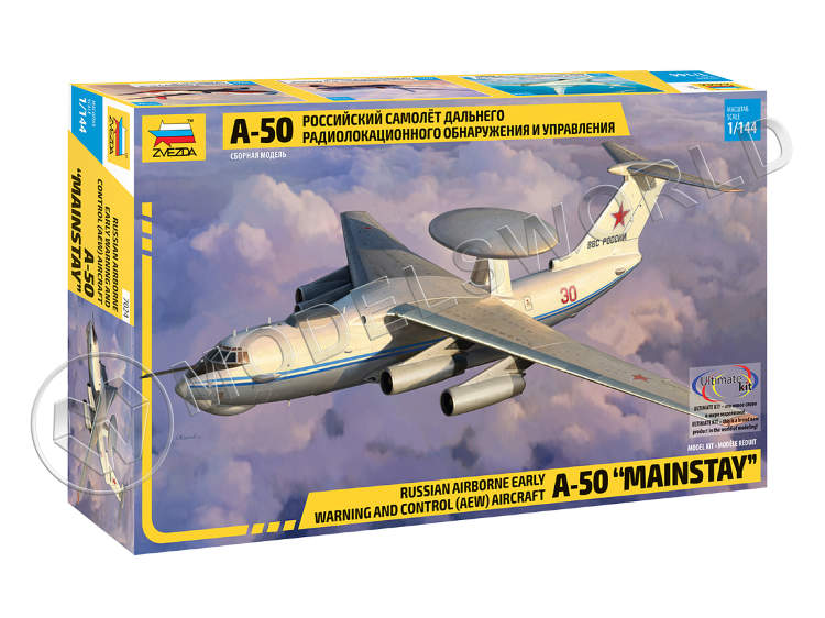 Склеиваемая пластиковая модель Российский самолет дальнего радиолокационного обнаружения А-50. Масштаб 1:144 - фото 1