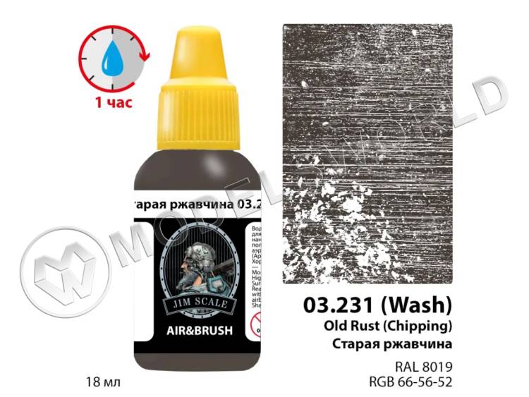 Акриловая смываемая (washable) краска Jim Scale Старая ржавчина / Old Rust (Chipping), 18 мл - фото 1