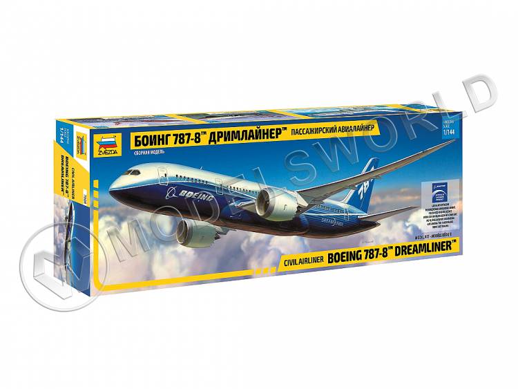 Склеиваемая пластиковая модель Пассажирский авиалайнер Боинг 787-8 Дримлайнер. Масштаб 1:144 - фото 1