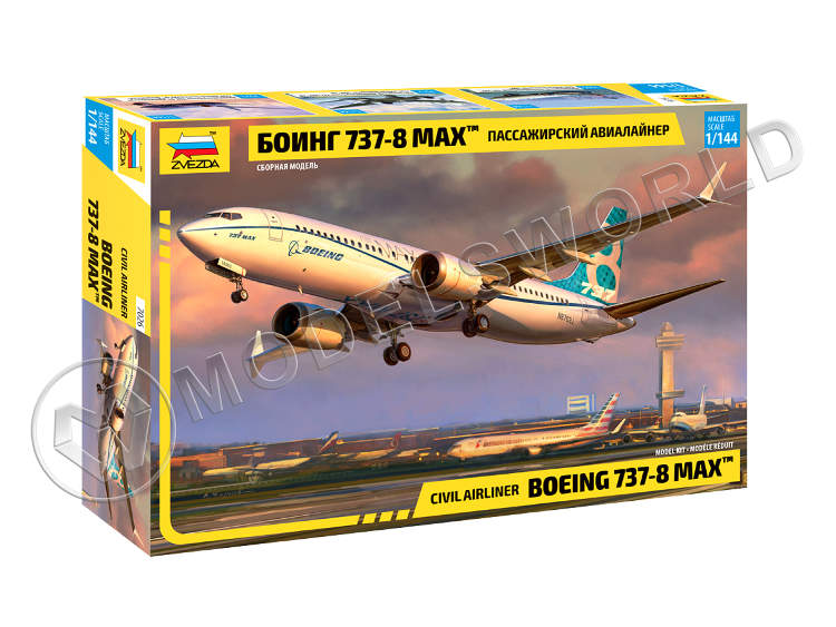 Склеиваемая пластиковая модель Пассажирский авиалайнер Боинг 737-8 "MAX". Масштаб 1:144 - фото 1