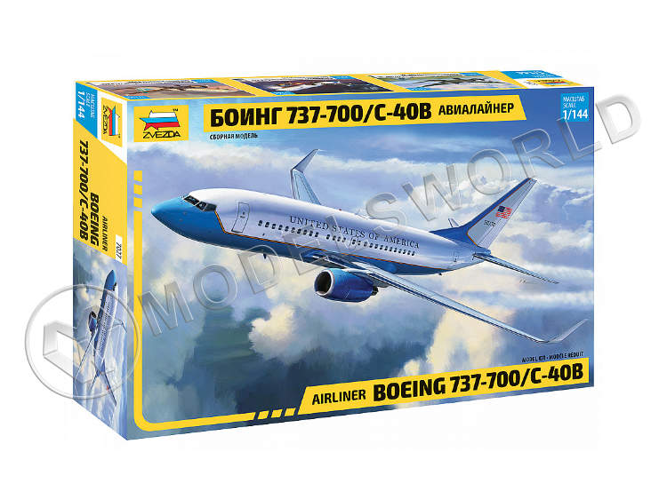 Склеиваемая пластиковая модель Пассажирский авиалайнер Боинг 737-700 С-40B. Масштаб 1:144 Склеиваемая пластиковая модель Пассажирский авиалайнер Боинг 737-700 С-40B. Масштаб 1:144 - фото 1