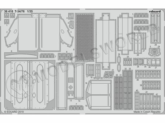 Фототравление для модели T-34/76, Звезда. Масштаб 1:35
