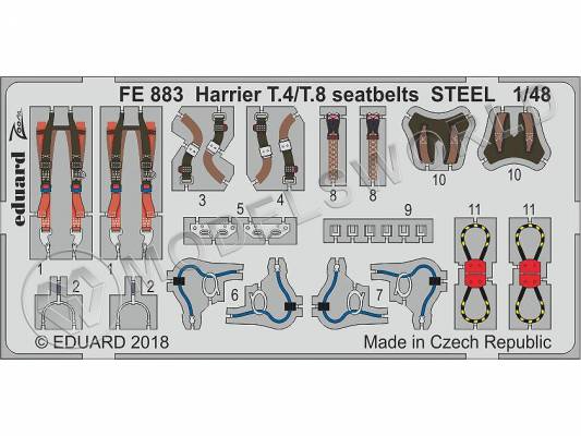Фототравление стальные ремни для модели Harrier T.4/T.8, Kinetic. Масштаб 1:48